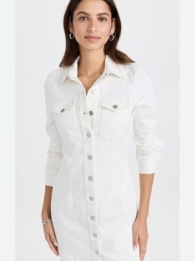 NWT 7 For All Mankind White Jean Button-Front Long Sleeve Mini Dress Small